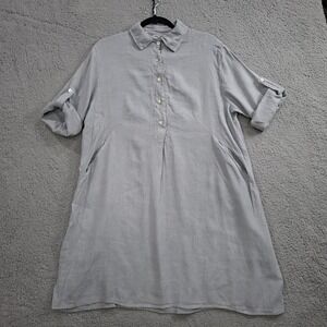 Elena Baldi 100% Linen Shirt Dress Small Gray Italy Coastal Lagenlook Tunic